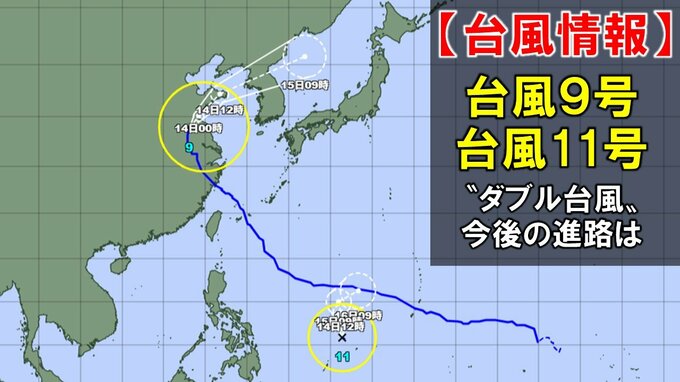 【台風情報】けさ台風11号(ハイシェン)発生　台風9号(バービー)は華北を北へ進む→温帯低気圧になり日本海に近づく見込み　“ダブル台風”の今後の進路予想　全国の天気を画像で　気象庁　|　山形のニュース│TUYテレビユー山形