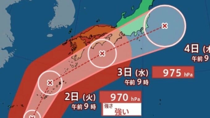 【台風6号最新進路】強い勢力で日本列島接近か　3日四国沖、4日に関東の東へ【気象庁 台風情報 30日午前9時45分発表】|TBS NEWS DIG