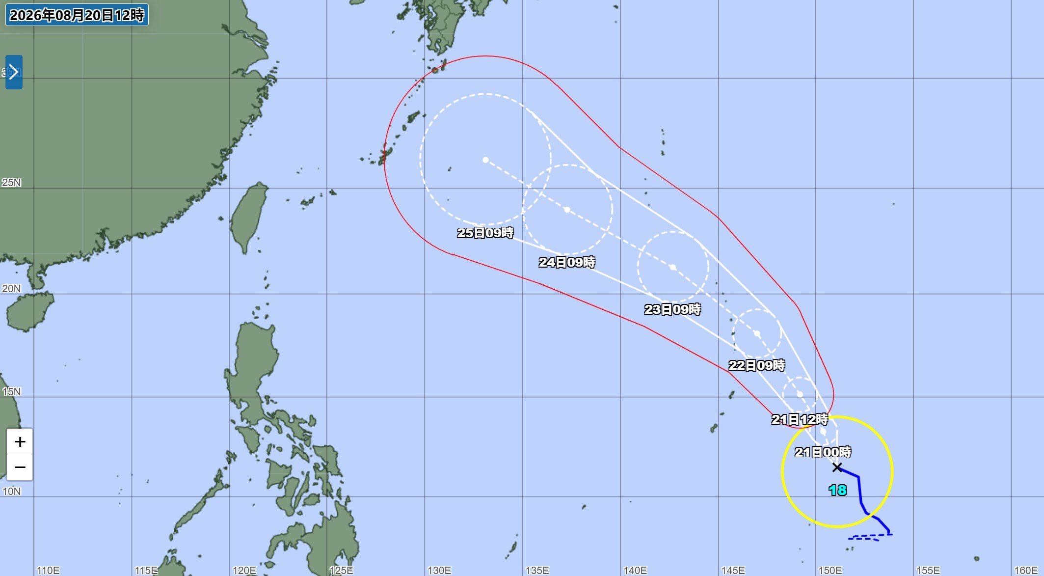 台風情報】台風18号（ソウデル）23日（日）にも中心気圧935hPa「非常に