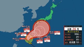 【台風情報】台風26号(スリゲ)発達しながら沖縄接近へ 27日(日)に “強い勢力” へ発達、28日(月)には中心気圧960hPa予想、最大瞬間風速は60m/sの暴風へ【雨と風のシミュレーション】 | 富山のニュース|天気・防災|チューリップテレビ
