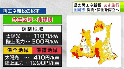 再生の森 全国初 青森県の「再生可能エネルギー共生税条例」7日から施行すること