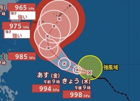 【台風情報】「台風26号(スリゲ)」中心気圧965hPa・最大瞬間風速55m/s予想　急カーブして本州へ…近畿・関東に接近の可能性も　進路予想・10月4日(日)にかけての雨風シミュレーション【気象庁24日9時50分発表】|TBS NEWS DIG