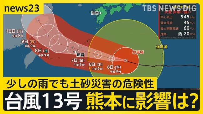 台風13号沖縄へ接近 動き遅く影響が「丸3日間」続くおそれ 熊本地震の被災地にも影響…防衛省借り上げ船舶での支援も一時中止に【news23】|TBS NEWS DIG