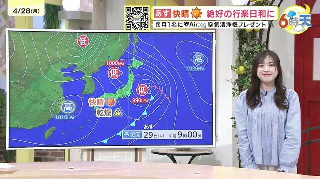 【あす4/29(火)広島天気 】快晴の空が広がる一日　絶好の行楽日和に　空気の乾燥に注意|TBS NEWS DIG