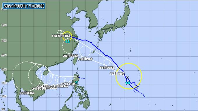 大型の台風14号プラサン　18日に奄美・沖縄へ最接近へ　台風のたまごは17日に台風15号へ（17日午前3時）|TBS NEWS DIG