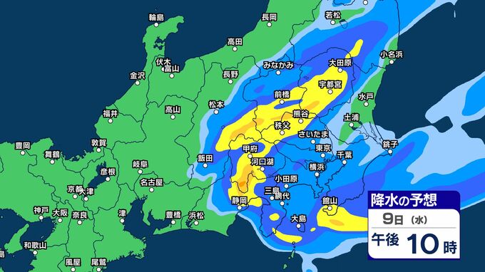 【気象情報】関東甲信　10日にかけて大雨のおそれ　警報級の大雨となる期間や地域が拡大する可能性【1時間ごとの雨シミュレーション掲載】　関東北部・関東南部100ミリ　甲信120ミリ　伊豆諸島60ミリ（～10日午前6時・多い所）（9日午前6時17分・気象庁発表）　|　SBC NEWS | 長野のニュース | SBC信越放送