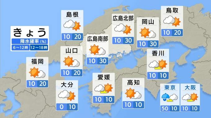 【きょう6/10(月) 広島天気】天気回復し晴れ間みられる　にわか雨の可能性も　|　RCC NEWS | 広島ニュース | RCC中国放送