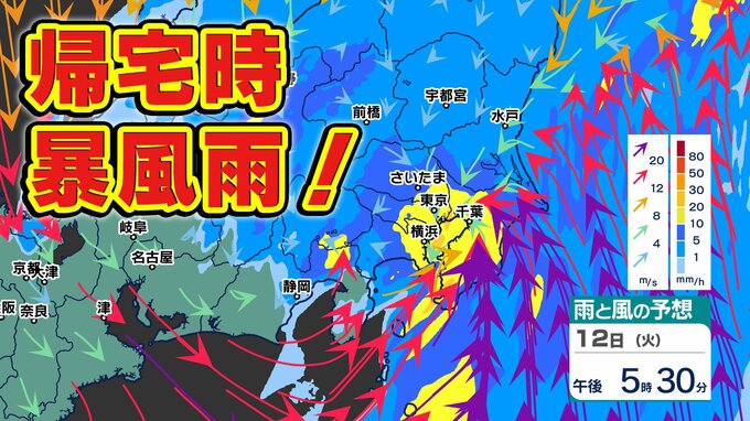 首都圏 帰宅時の雨の降り方は　13日(水)午後6時～30分ごとのシミュレーション　千葉県に暴風警報　|　鹿児島のニュース｜MBC NEWS｜南日本放送