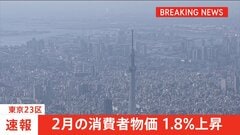 【速報】東京23区 2月の消費者物価1.8％上昇　電気・ガス補助金などの影響で上昇率は鈍化　1年4か月ぶりの1％台に| TBS CROSS DIG with Bloomberg
