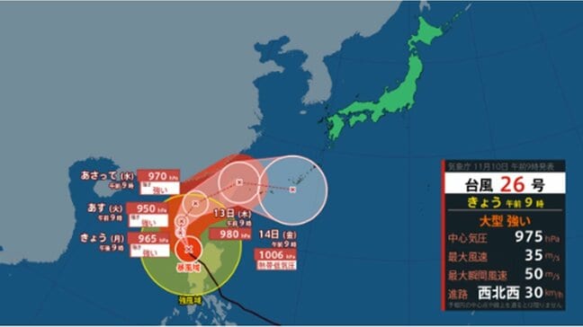 【台風情報】今後は沖縄に接近する可能性も...大型で強い台風26号(フォンウォン)の勢力と進路を詳しく 最大瞬間風速60メートル予報 沖縄への影響は? 全国の天気を画像で 気象庁|TBS NEWS DIG