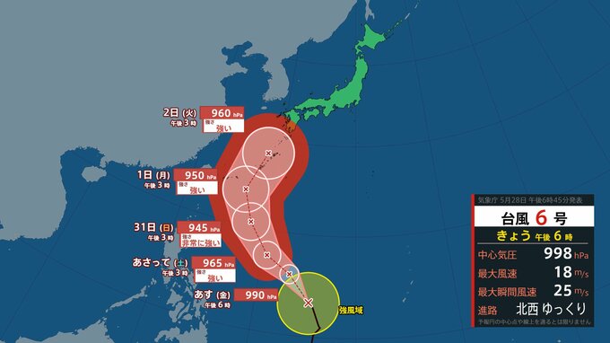 【台風情報】台風6号　発達しながら来週火曜日にかけて九州の南に北上する予想【１日からの風雨のシミュレーション】|TBS NEWS DIG