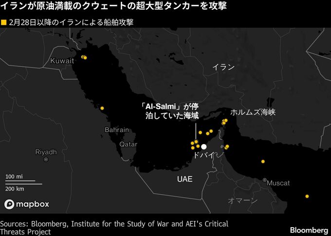 イランがクウェート原油タンカーを攻撃－満載でドバイ港周辺に停泊中