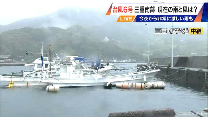 【台風情報】台風6号の接近で三重県では今夜から非常に激しい雨…  雨と風の状況は？三重･尾鷲港（2日午後6時15分過ぎ）|TBS NEWS DIG