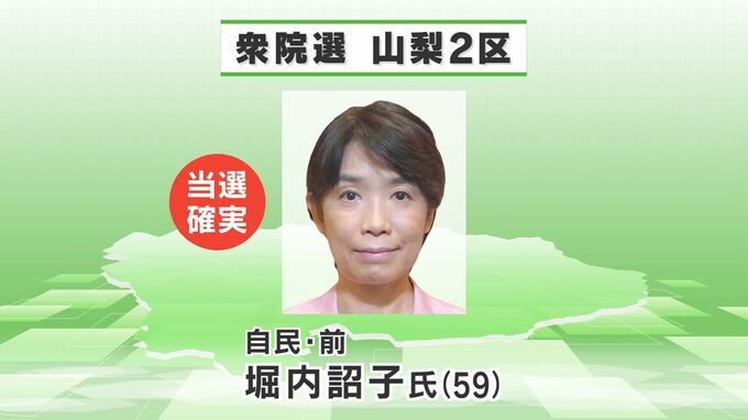 【速報】衆議院選挙　山梨2区　堀内詔子氏（自民・前）が当選確実　　　|　山梨のニュース | ＵＴＹテレビ山梨