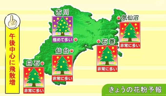 【13日宮城の天気】仙台で最高気温21℃　東部では午後から強風に注意【花粉情報掲載】tbc気象台|TBS NEWS DIG