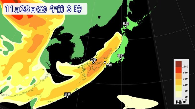 「全国的に飛来するおそれ」季節外れの黄砂か　27日～28日にかけて西日本の広い範囲で予想　呼吸器疾患の人は十分に注意を　飛来シミュレーション|TBS NEWS DIG