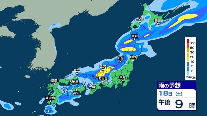 前線が北日本～西日本を南下し18～19日は雷伴う“バケツをひっくり返したような”激しい雨の所も　北海道の標高の高い所では19日は雪混じる？【3時間ごとの雨風シミュレーション・17日正午更新】　|　新潟のニュース・天気｜BSN NEWS｜BSN新潟放送