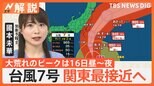 台風7号、動き遅いまま非常に強い勢力で関東に接近のおそれ 予報士「昼ごろには各地で冠水」「都内でも車のハンドル取られるような強風」【Nスタ解説】|TBS NEWS DIG