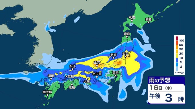 西日本～東日本で16日にかけて“バケツをひっくり返したような”激しい雷雨か　土日は北日本で大荒れ・大しけの恐れも【3時間ごとの雨のシミュレーション・15日正午更新】　|　新潟のニュース・天気｜BSN NEWS｜BSN新潟放送