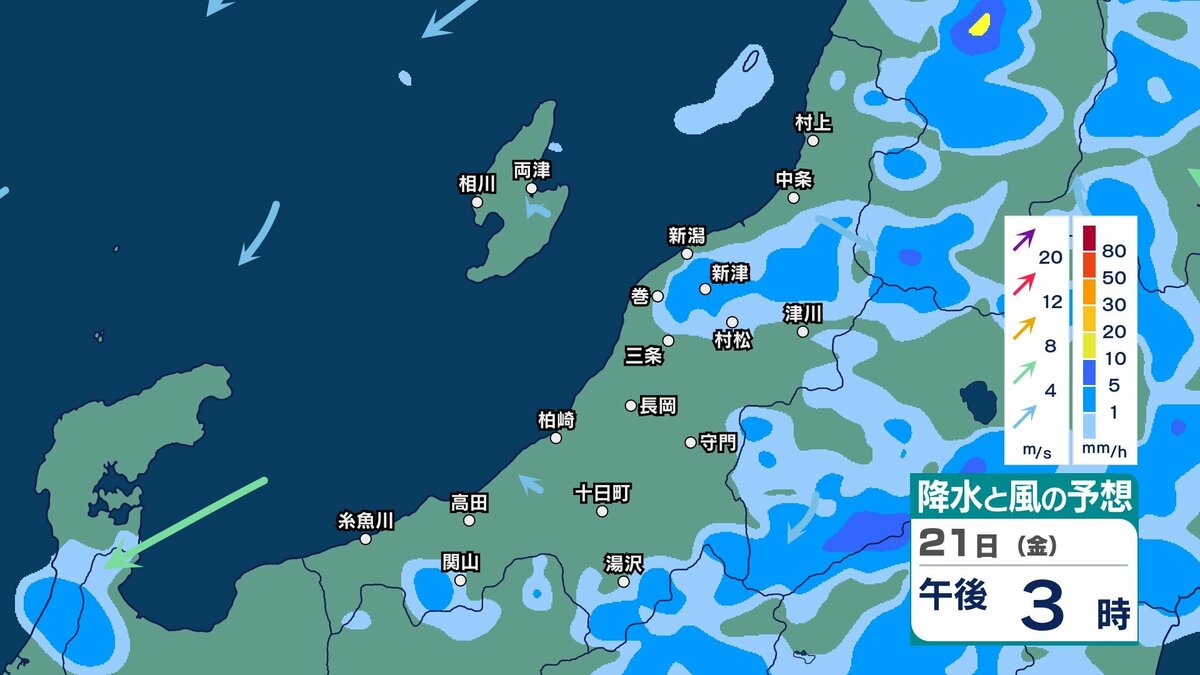 サムネイル_【 新潟の雨 】雷を伴い1時間50ミリの非常に激しい雨のおそれ 低地の浸水や河川の増水、土砂災害に注意・警戒【1時間ごとの雨風シミュレーション・21日午前10時更新】