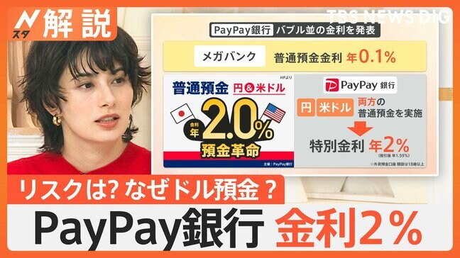 申し込み数40倍! PayPay銀行「円とドルを両方預金」で金利2%、リスクは? なぜドル預金?【Nスタ解説】|TBS NEWS DIG