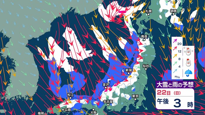 22日～23日は北陸など東日本で “警報級” 大雪のおそれ…上空約5500メートルに氷点下36度以下の強い寒気【雪と雨のシミュレーション】太平洋側は晴れるも空気冷たく乾燥【2週間天気】|TBS NEWS DIG