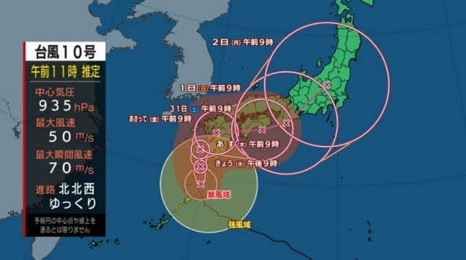 【台風情報】台風10号　最大瞬間風速70メートルに発達　29日にかけて九州南部に接近し九州に上陸するおそれ　九州南部は特別警報の可能性（今後の風雨のシミュレーション）　|　MRTニュース ｜ ＭＲＴ宮崎放送