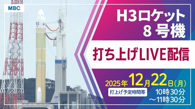【ライブ配信】H3ロケット8号機打ち上げ　種子島宇宙センター 12月22日（月）10時51分30秒打ち上げ時間　「みちびき5号機」搭載【鹿児島からLIVE】|TBS NEWS DIG