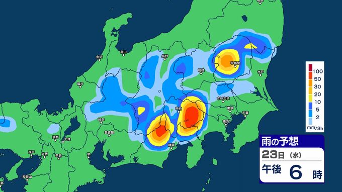 【大雨情報】関東甲信　大気の状態が非常に不安定に　23日夜遅くにかけ　警報発表地域が拡大する可能性　【雨のシミュレーション】関東北部100ミリ　関東南部・甲信80ミリ（～24日午後6時・多い所）気象庁|TBS NEWS DIG