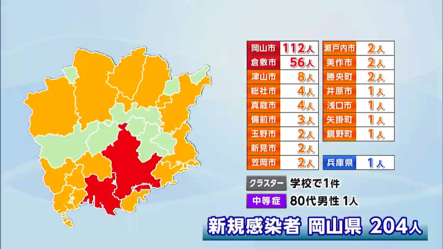 29日の新型コロナ　岡山県で204人 香川県で115人が新たに感染