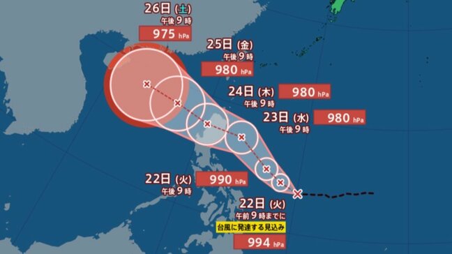【台風情報・最新】“台風のたまご”は台風20号(チャーミー)になるのか? 日本の南側の「熱帯低気圧a」の今は? 26日に暴風伴い… 今後の予想と進路を詳しく【最新進路予想・雨と風のシミュレーション・21日午後10時30分更新】|TBS NEWS DIG