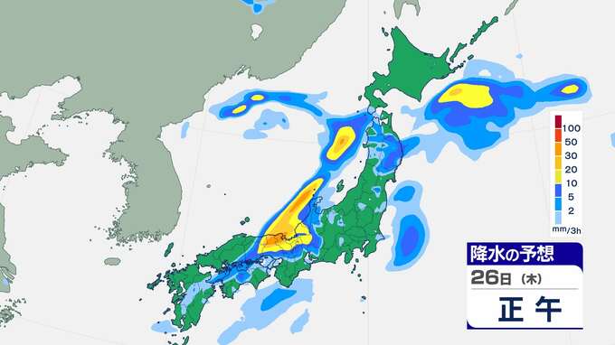 西日本から北日本で土砂災害の危険性　熱帯低気圧が伊豆諸島付近を北上　26日夕方にかけ多いところで100mm予想【雨風シミュレーション】　|　富山のニュース｜天気・防災｜チューリップテレビ