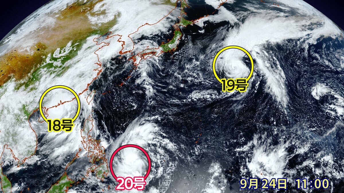 再びトリプル台風に】台風20号発生 今月6個目、平年を上回るペース