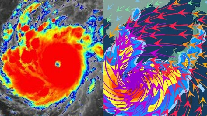 【台風情報+】真っ赤な渦に“台風の目”くっきり…　台風13号は九州直撃・横断の可能性も…　3日（月）には「非常に強い勢力」最大瞬間風速70ｍ/sで小笠原近海に…　予想進路図／雨風シミュレーション|TBS NEWS DIG