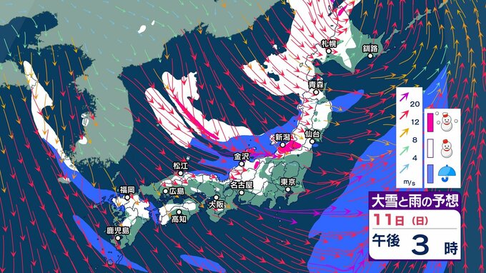 【 今後の大雪 】北海道～九州で大雪か　12日朝までに東北、北陸、東海で80cm 近畿60cmなど　急激に雪が強まる恐れも【15日までの雪と風のシミュレーション・11日午前6時30分更新】|TBS NEWS DIG