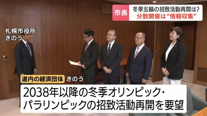 秋元市長に冬季五輪招致再開を要望する道内経済団体の関係者