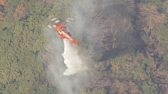 神奈川県の日向山で発生した山火事　ヘリコプター3機を投入　けさから消火開始　消防は今日中の鎮圧目指す|TBS NEWS DIG