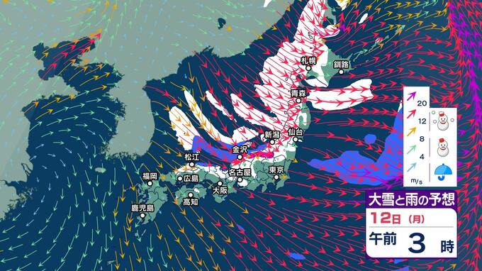【大雪情報】北海道は11日～１２日頃にかけて雪を伴い非常に強い風が吹き暴風や暴風雪、大雪となり海は大しけとなる見込み　猛ふぶきや吹きだまりによる交通障害、暴風や高波に警戒し大雪による交通障害に十分注意、なだれにも注意を【大雪と雪のシミュレーション】　|　富山のニュース｜天気・防災｜チューリップテレビ