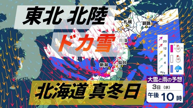 大雪情報】東北や北陸で“ドカ雪”か 山沿いでは70センチ予想…関東でも40