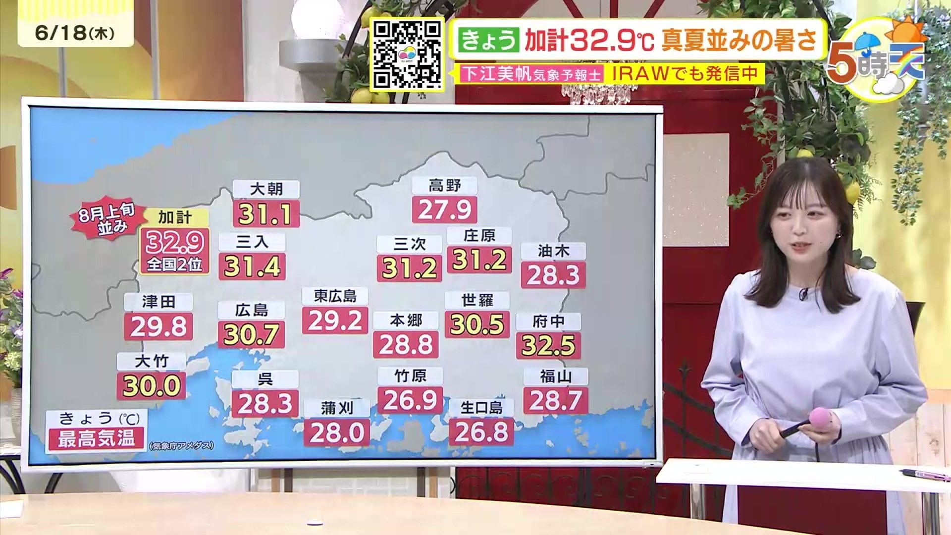 あす6/19(金)広島天気 】ゆっくり下り坂 はやければ夕方から雨 夜には