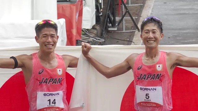 男子マラソン競歩、35歳・勝木隼人が金メダル！スタートから先頭を譲らない圧巻の強さ　2大会ぶりにアジアの頂点に輝く　諏⽅元郁は銅メダルで日本勢W表彰台　【アジア大会】|TBS NEWS DIG