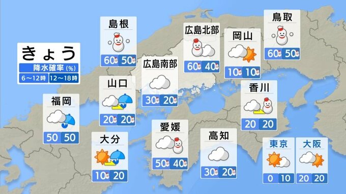 【きょう1/8(水)広島天気】上空には平地でも雪を降らせる強さの寒気　山地や内陸で積雪　沿岸部では日差しあっても風が冷たい|TBS NEWS DIG