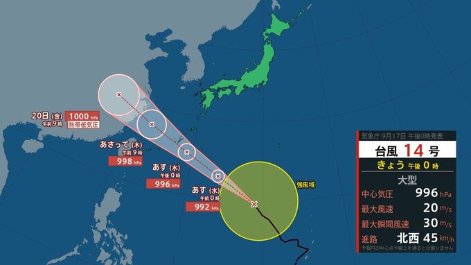 【台風情報】台風14号（プラサン） フィリピンの東を北西へ進む　沖縄本島・奄美地方などに接近する見込み　|　山形のニュース│TUYテレビユー山形