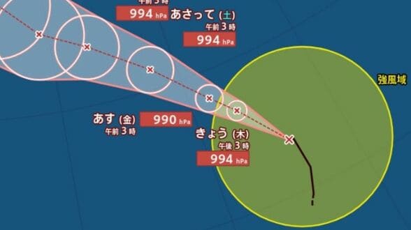 【台風情報】大型の台風15号（チャンホン）7日（金）に最大瞬間風速35メートルまで発達、ウェーク島近海から日本の東の海上へ【雨と風のシミュレーション】　|　富山のニュース｜天気・防災｜チューリップテレビ