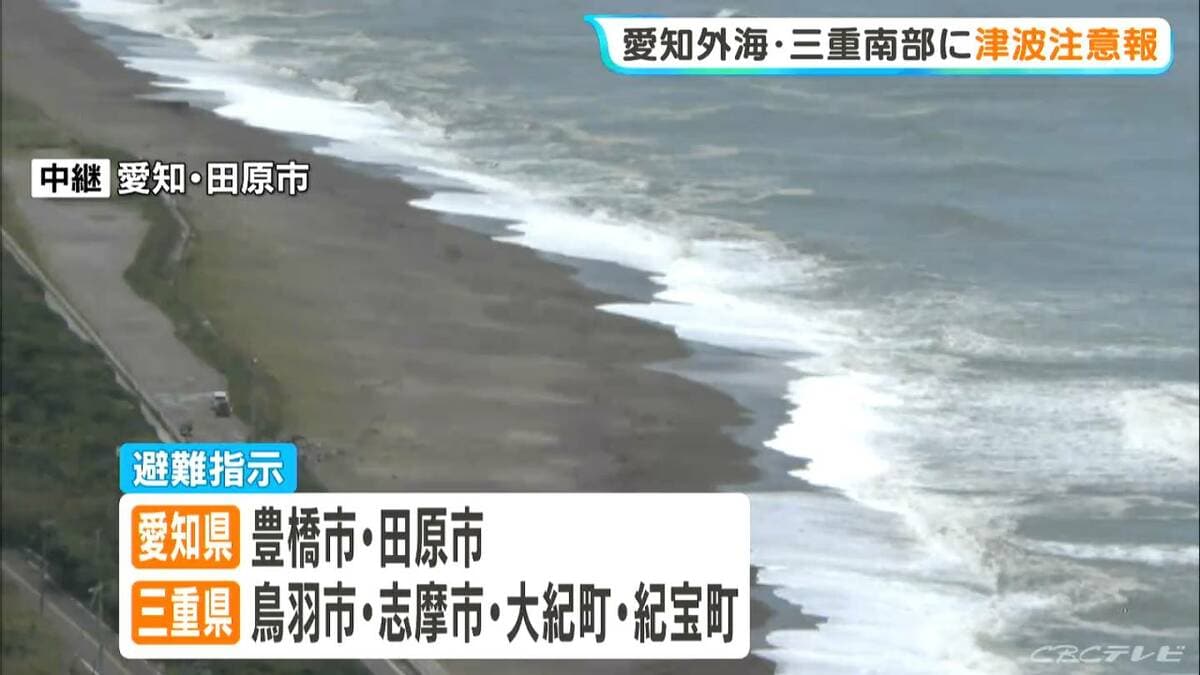 津波注意報を受け 愛知県と三重県の沿岸自治体に【避難指示】 愛知・田原市 海岸近くの高台には津波への注意を呼びかけるフラッグ立てられる