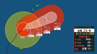 【台風情報】非常強い台風26号(スリゲ)中心気圧960hPaで北東へ進路予測 沖縄・大東島は28日(月)にかけて警戒【雨と風のシミュレーション】 | 富山のニュース|天気・防災|チューリップテレビ
