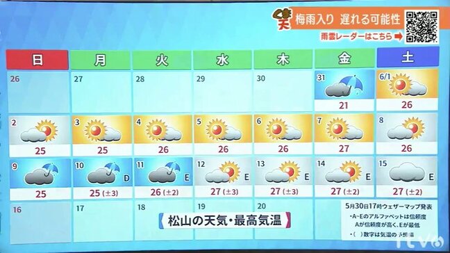 31日(金)は昼過ぎにかけて雨が降る見込み　本降りのところも【愛媛の天気】|TBS NEWS DIG
