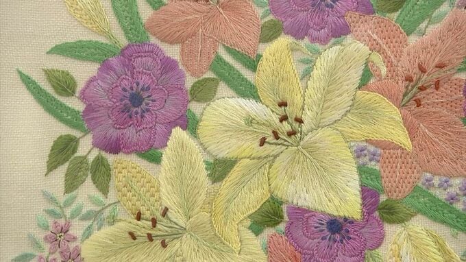 糸を何本も縫い重ねることで立体感や柔らかさを表現　岡山高島屋で72年の歴史持つ戸塚刺しゅう展【岡山】　|　岡山・香川のニュース | 天気 | RSK山陽放送