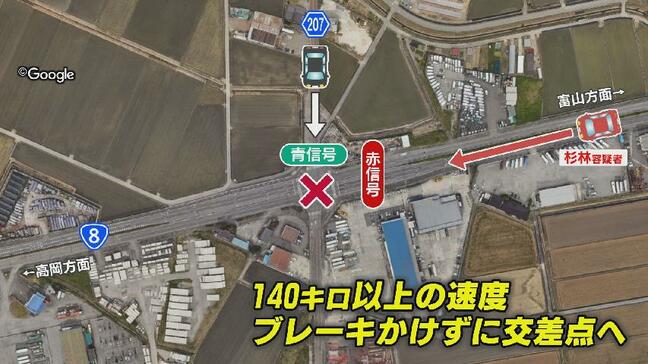 数百メートル手前から赤信号を認識か　26歳男を危険運転致死で逮捕【国道で親子2人死亡】300m手前の防犯カメラには走る車と水しぶき　富山|TBS NEWS DIG