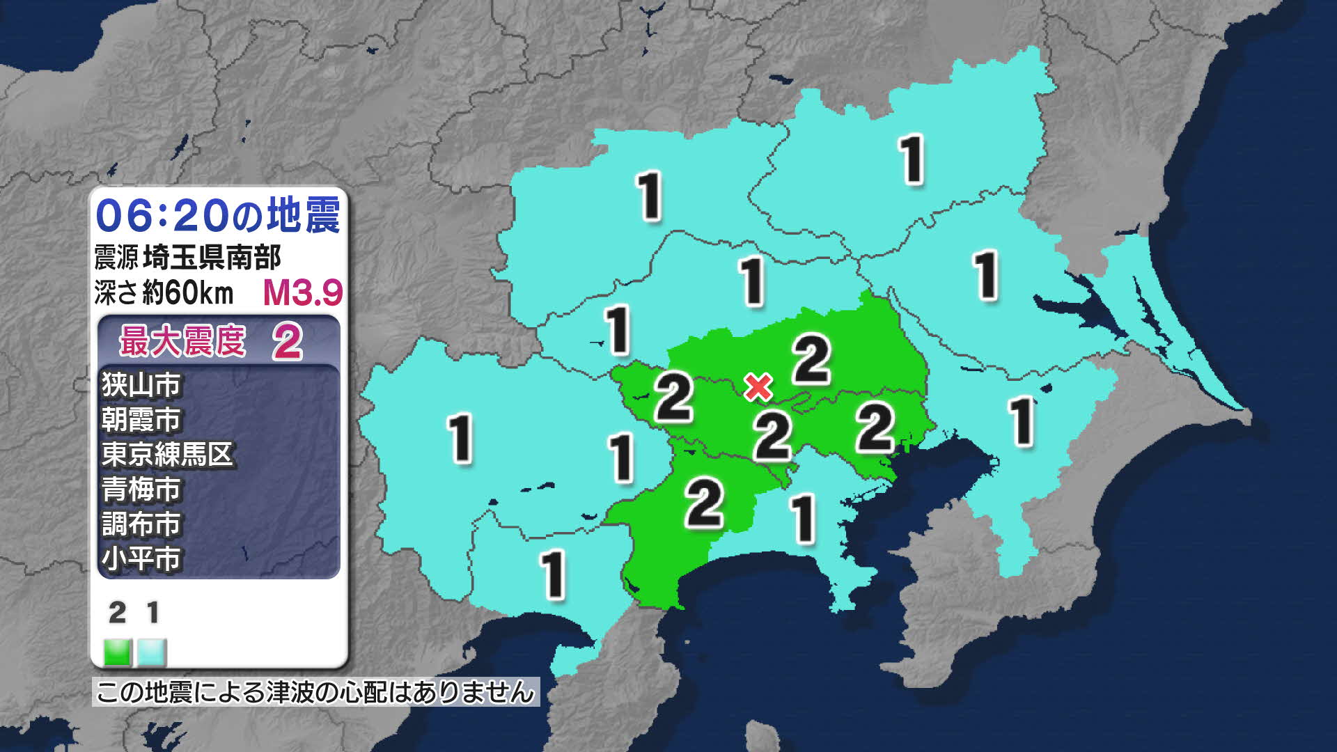 朝早く埼玉・東京・神奈川で最大震度2の地震 震源地は埼玉県南部 静岡  